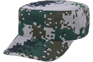Flat Top Camo Hat Military Style, Adjustable Poly-Cotton Boonie Cap for Outdoor Camping Hiking Spring Fall