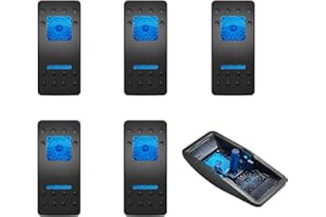 BACAUTOPARTS 6 Pack Dual Blue Lens Marine Boat Rocker Switch Cover Cap Replacement for Carling Actuator/Rocker Switch Dashboard, with Switch Sticker Label