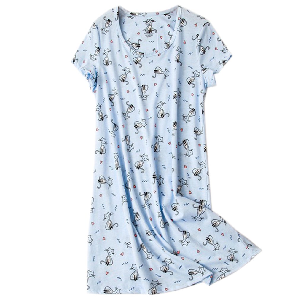 ENJOYNIGHT Womens\' Short Sleeve Nightgown Print Sleep Dress Cute Sleepwear (X-Large, Kitty)