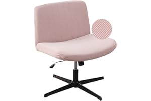 LavishCover Armless Chair Cover Office Desk Chair Cover, Waterproof and Elastic Criss Cross Chair Cover, Exquisite Vanity Chair Cover, Mid Back Wide Seat Accent Chair Covers(Pink,Corn)