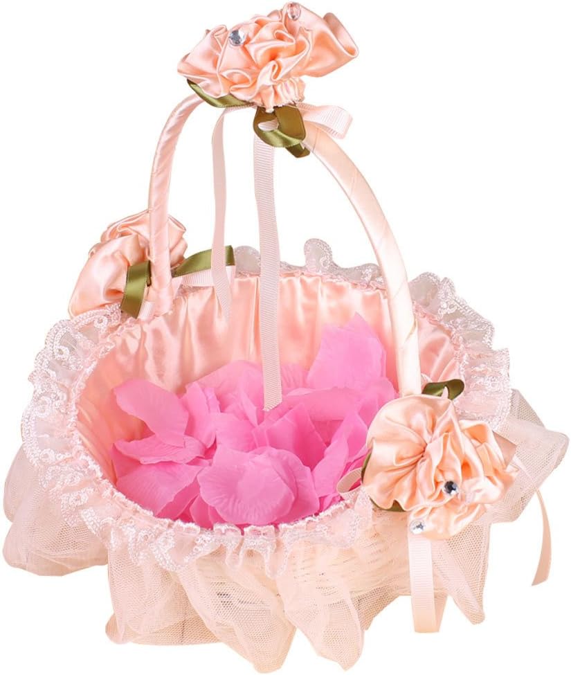 Wedding flower basket flower girl bridesmaid flower petals hand lace wedding party decorations(Color:champagne, size: 25 * 20cm) [Energy Class A++]