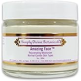 Simply Divine Botanicals Amazing Face Rejuvenating Moisturizer - Natural and Organic Anti-Aging Cream with Aloe Butter and Shea Oil For Dry, Normal, Mature, Sensitive Skin, 2 oz.