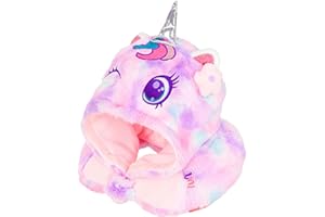 YOYTOO Travel Neck Pillow with Hood for Kids Adult Cute Soft Plush Memory Foam Airplane Neck Pillow for Traveling Animal Flight Pillow Head Rest Neck Support for Cars Long Flights
