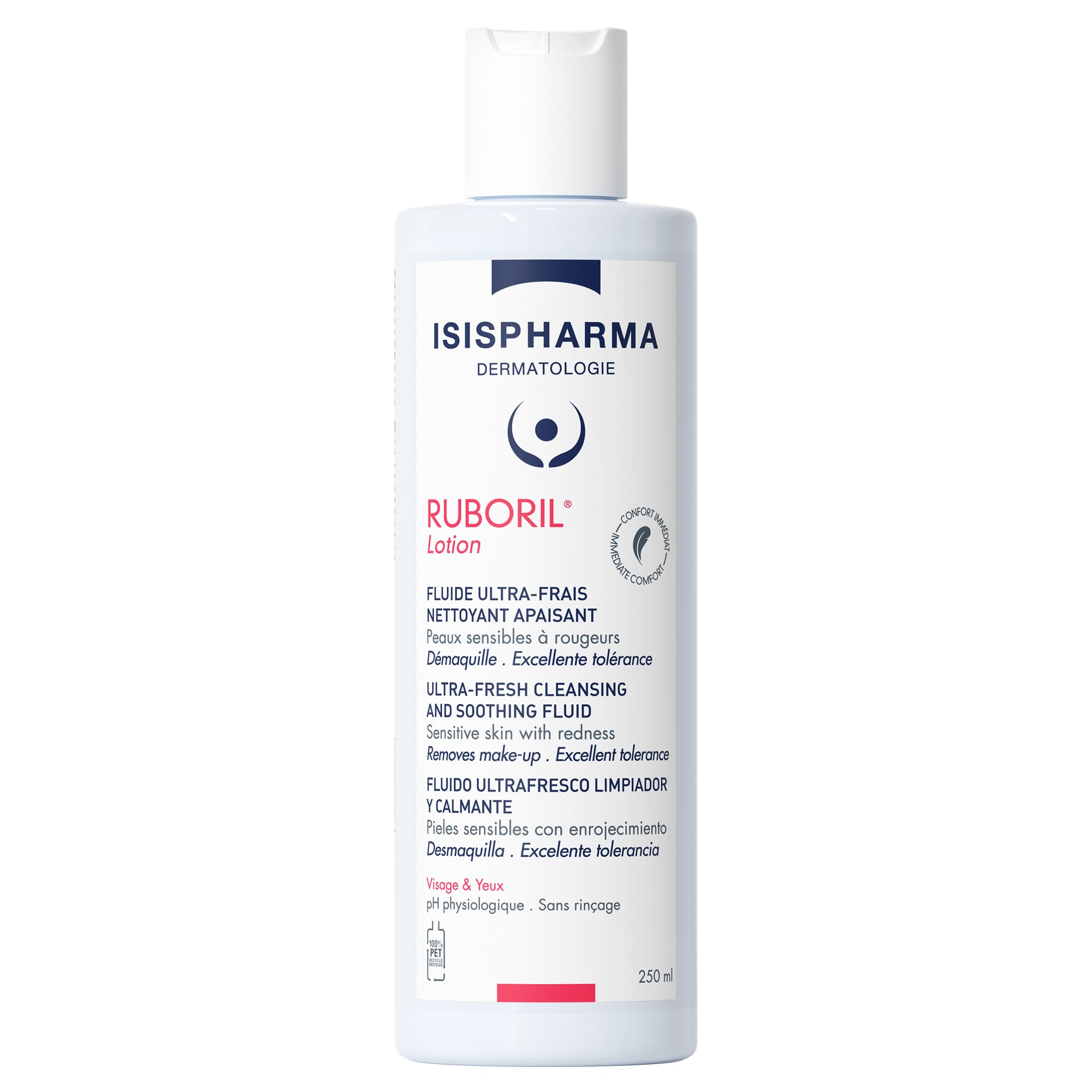 ISISPHARMA Ruboril Cleansing Milk 250 ml - Micellar for Sensitive and Blemished Skin - No Rinse cleanser Face And Eyes - Makeup remover Fragrance-Free - Glass skin Effect - Made in France