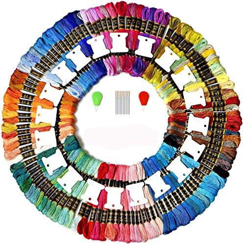 Kocean 110 Skeins Embroidery Thread Floss Friendship Bracelet Strings with Free Set of 20 pcs Organizer Floss Bobbins 10pcs Embroidery Needles&2pcs Colorful Plastic Wire Loop Needle Threaders