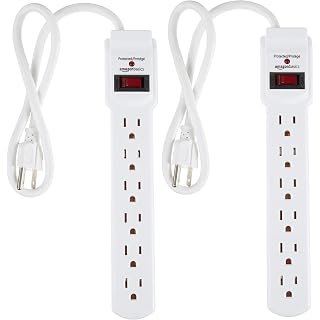 Amazon Basics Surge Protector Power Strip, 6-Outlet with 200J Protection, Circuit Breaker, LED Indicator, On/Off Switch, Wall