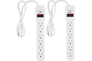 Amazon Basics Surge Protector Power Strip, 6-Outlet with 200J Protection, 2ft Extension Cord, Rectangle, White (2 Pack)