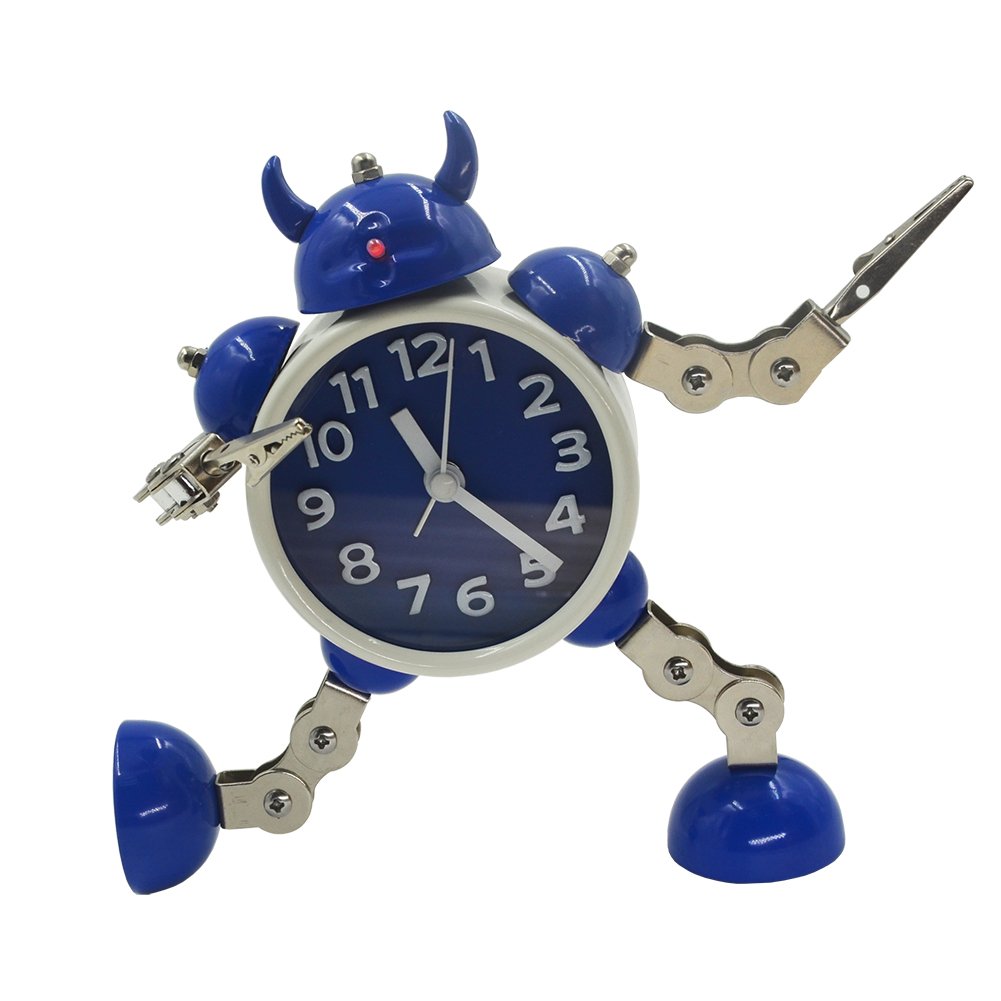 Gigibon Alarm Clock for Kids, Gift Ideas Robot Cute&Fun, Battery-operated,to Move/Twist Legs & Arms for Many Poses, Gift to Children (1, Blue-White)