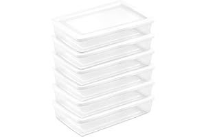 Sterilite 6 Pack Storage Box, 41 Quart Stackable Tote, Clear Plastic Container with Secure Snapping Lids for Home and Office Organization, White