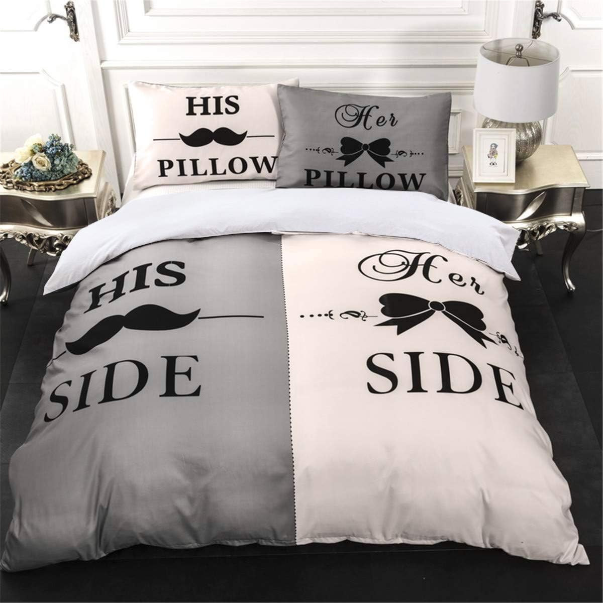 His Side and Her Side Couples Double Size Quilt Duvet Cover with Zipper