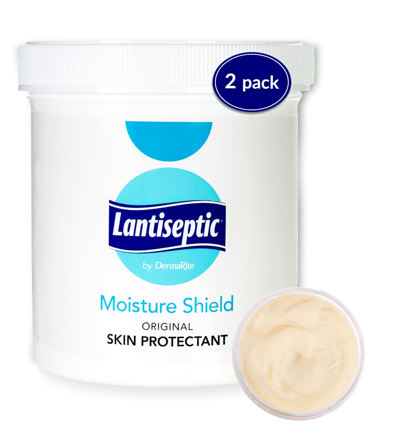 DermaRite's Lantiseptic Moisture Shield Original Skin Protectant - 50% Lanolin, Paraben Free, Unscented Barrier Cream Ointment - 12 oz. Jar, 2 Count