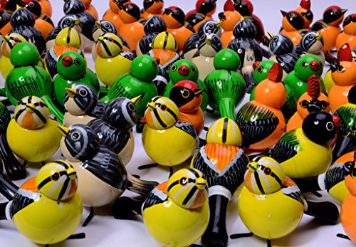 AzKrafts Lot 5 Pcs Handmade Painted Wooden Birds Vintage Indian Craft Toys Gift