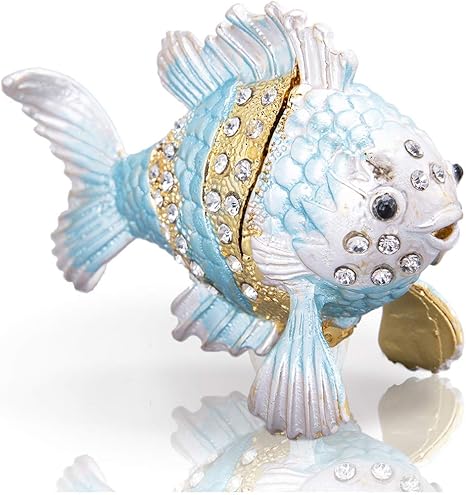 Amazon クリスタルサカナジュエリーボックス 青色金魚置物オーナメント 女性大好き可愛いプレゼント アクセサリーボックス ジュエリー収納 オンライン通販