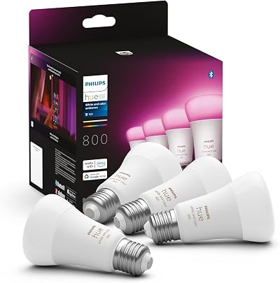 Philips Hue New White and Colour Ambiance 4 Pack Smart Bulbs 60W 800 Lumen E27