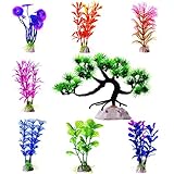 Mudder Artificial Aquarium Plastic Plants Multicolor Fish Tank Water Plant Decoration, 8 Pieces