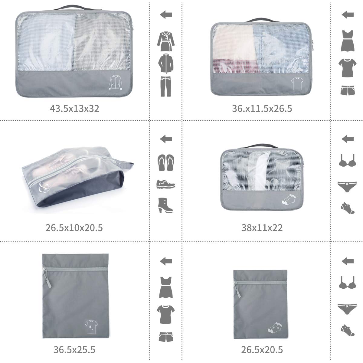 Storage Packing Cubes, Morpilot 6-Sets Best Value Luggage Organizers, Storage Bags Suitcase - Compressible Storage Cubes for Holiday Travel, Laundry & Home Storage