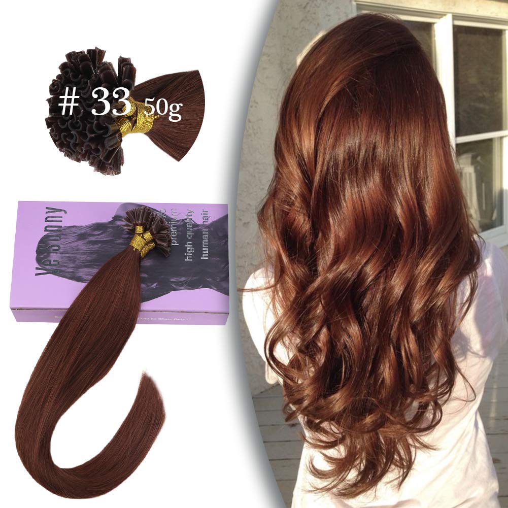 VeSunny Auburn Hair Extensions Human Hair 22inch U Tip Dark Auburn Brown Real Hair Hot Fusion Straig