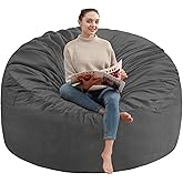 SIMFLAG 3FT Bean Bag Chair, Comfy Bean Bag Chairs with Memory Foam Filled, Fluffy Beanbag Sofa with Dutch Velvet Cover, Round BeanBag Chairs for Living Room, Playroom- Grey