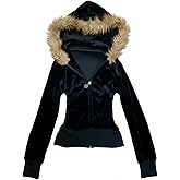 RONICY Fur Hoodie Y2k Hoodie Cheetah Print Streetwear Jacket Emo Long Sleeve 2000s Clothing for Women Grunge Jacket