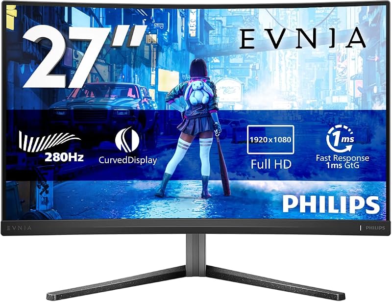 Gaming Monitor 27M2C5200W 27 pollici, Curvo, 1920x1080, FHD, 280Hz, Fast VA Panel, 0.3ms MPRT, , (HDMI2x 2.0 DP 1x 1.4) Adaptive Sync, HDR10, Grigio Scuro