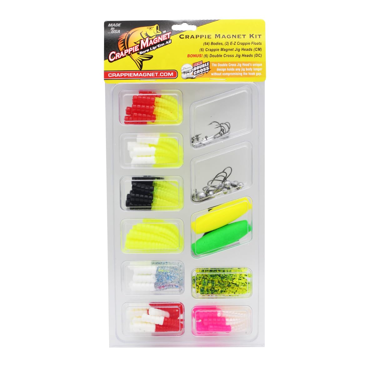 Crappie Magnet 96-Piece Kit - 80 Bodies, 2 E-Z Floats, 6 Crappie Magnet Jig Heads, 8 Double Cross Jig Heads