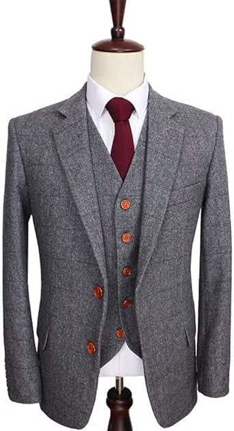 NewStyle Grey Tweed Herringbone Wool Blend Suit for Men 3 ...