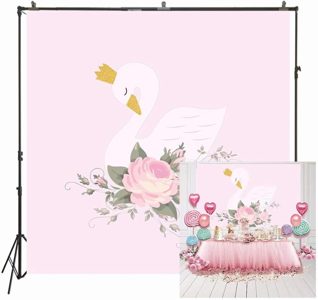 NIVIUS PHOTO 150x150cm White Swan Pink Flowers Backdrops for Photography Birthday Party Decoration Cake Dessert Banner Baby Shower Photo Portrait Studio Props W-1893