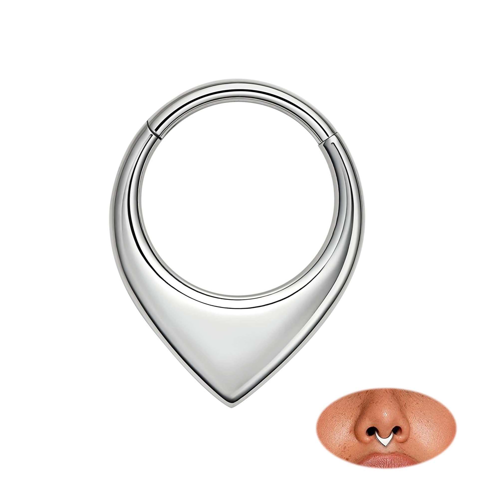 Photo 1 of 16g 10mm Teardrop Septum Rings Daith Earrings, 316l Surgical Steel Septum Hoop Jewelry 16 Gauge Septum Clicker Segment Piercing Jewelry for Women Men