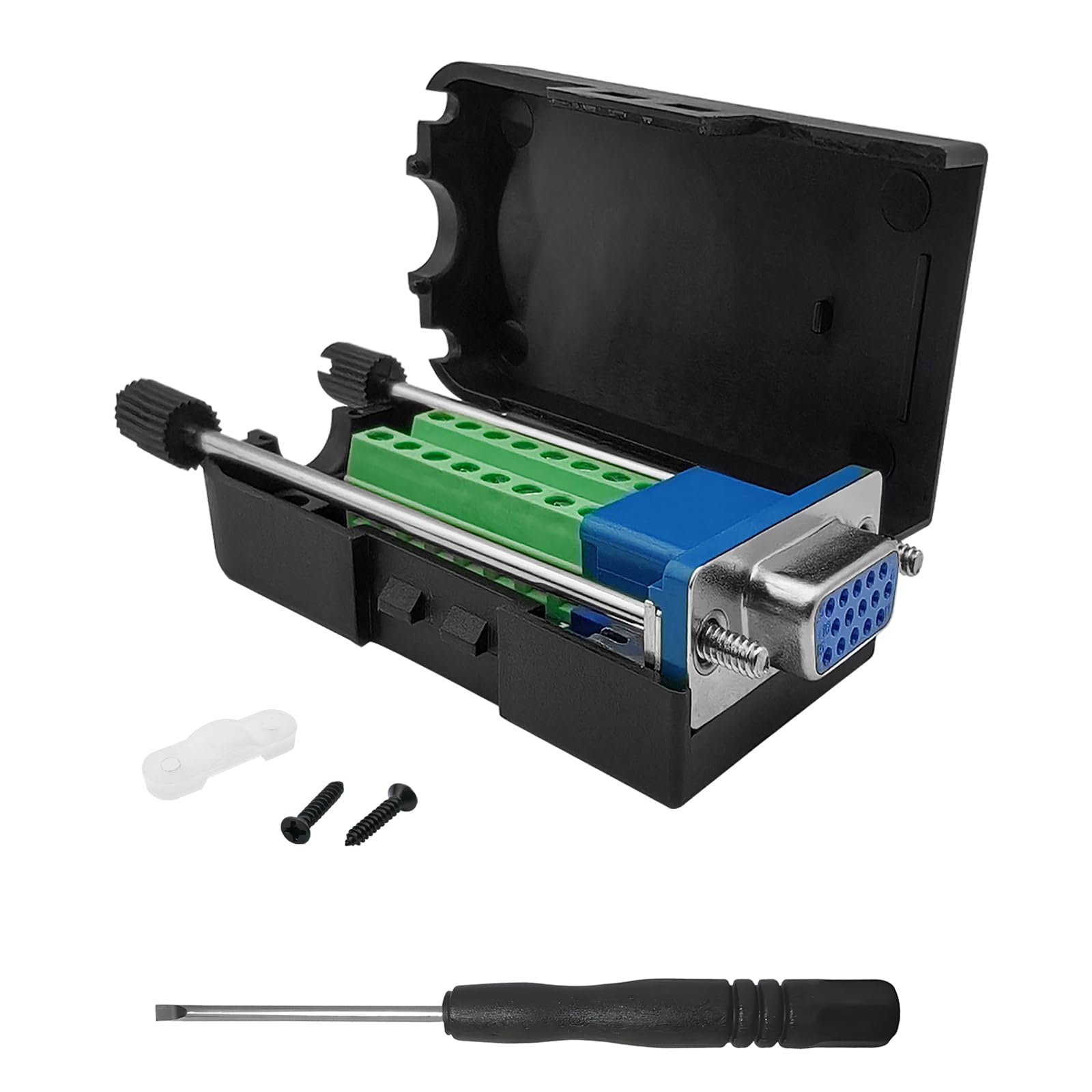 iYueMps DB15 Terminal Adapter, DB15 VGA Female D-SUB 3 Row 15Pin Breakout Terminal Connector with Cover