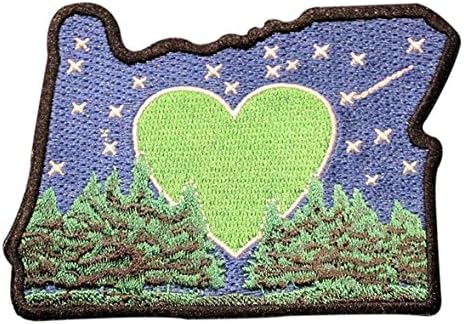 Heart in Oregon OR Embroidered Sticker Falling Star - A threaded sticker similar to a patch that can be instantly applied on fabric, plastic, glass, wood. Embroidered, Sticky-back-Indoor use-Reusable