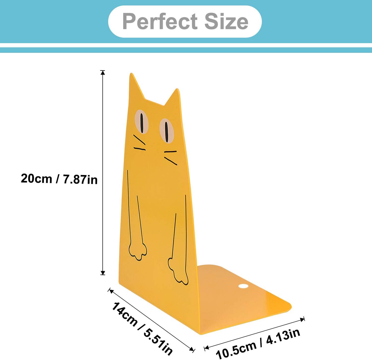 Kioneer Cat Metal Bookend, one Pairs cute Large Heavy Duty cat Fashion Style Bookend for school library Shelf Home Office Decoration (Cat Metal yellow) - Image 3