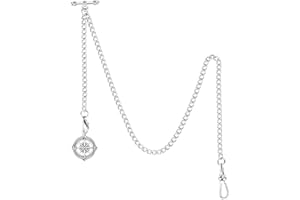 OyeahO Albert Chain Pocket Watch, T-bar Chain with Compass Pendant, Curb Link Chain 2 Hook Antique Fob T Bar for Men