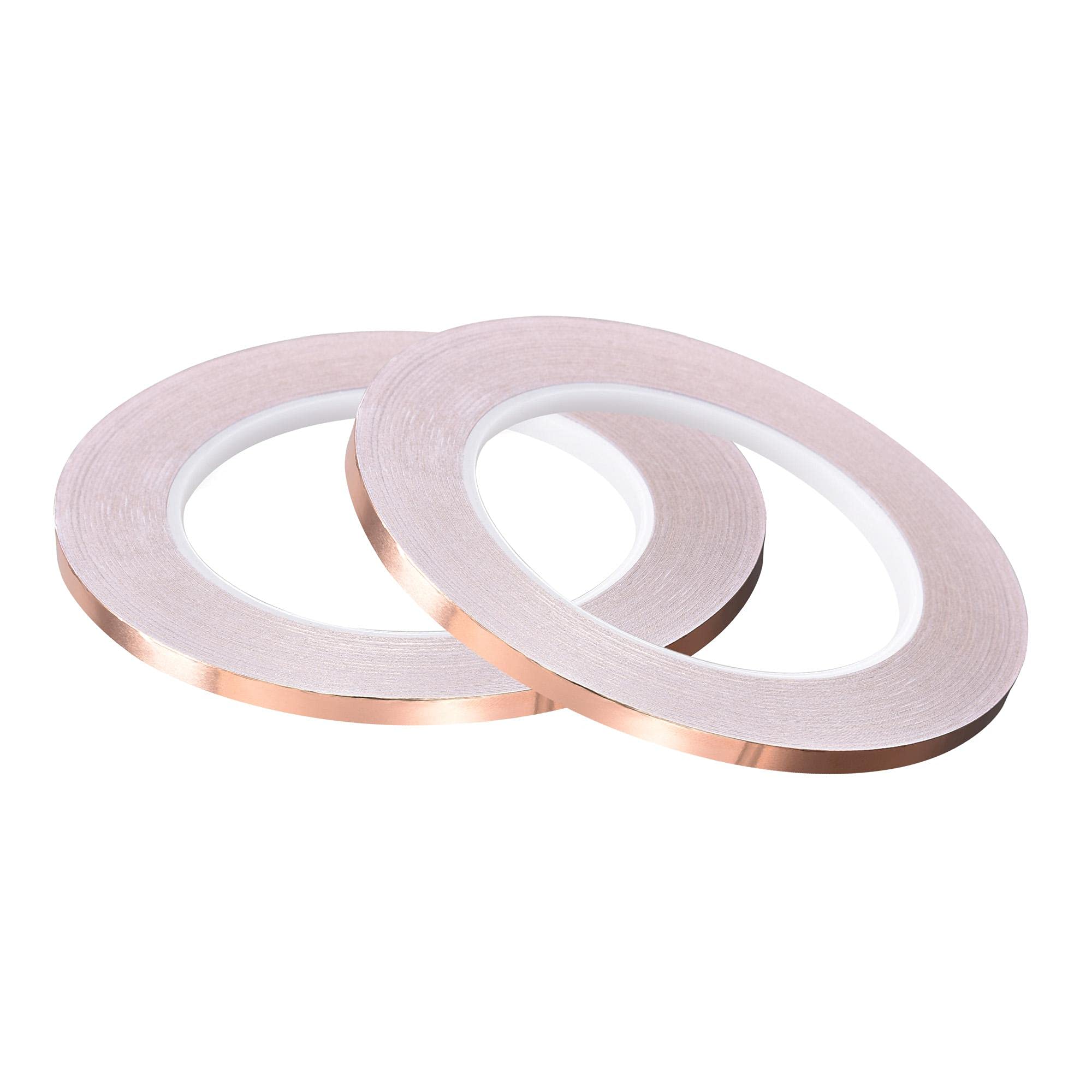 sourcing map Single-Sided Conductive Tape Copper Foil Tape Adhesive 5mm x 30m/98.4ft for Guitar,EMI Shielding Crafts, Electrical Repairs 2pcs