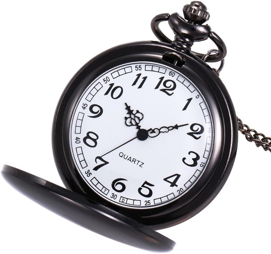 Yvelands Pocket Watch Vintage Smooth Quartz Pocket Watch Classic Fob Watch with Short Chain for Men Women - Gift for Birthday Anniversary Day Christmas Fathers Day