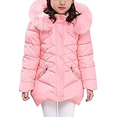 FARVALUE Girls' Winter Coats Fur Hooded Warm Puffer Jacket Coat with Fleece Lined