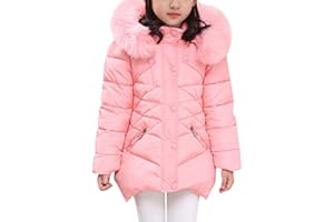 FARVALUE Girls' Winter Coats Fur Hooded Warm Puffer Jacket Coat with Fleece Lined