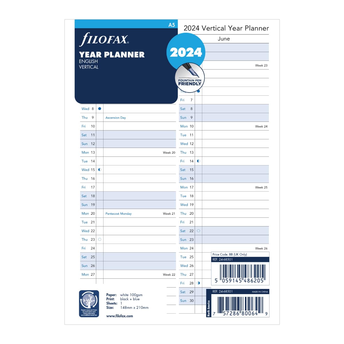 Filofax A5 English Vertical Planner 2024