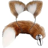 Ctallthy Fox Costume Set for Adults Sexy Faux Fur Fox Tail Ears Headband and Adjustable Hairband Cosplay Roleplay Fancy Dress