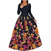 Floral Maxi Dresses for Women Fall Winter Long Sleeve Casual Cutout A Line Long Dress