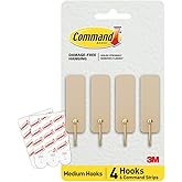 Command Medium Wire Hook, Latte, 4 Hooks, 6 Strips