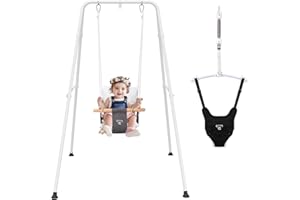 RAGOZONERY 2 in 1 Baby Jumper with Toddler Swing, Baby Jumpers and Bouncers,Indoor Outdoor Toddler Swing Set, Cotton, White