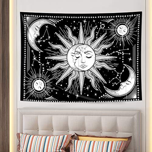 Sun and Moon Tapestry Wall Tapestry Black Tapestry Wall Hanging for Wall Art and Home Decor for Bedroom, Living Room, College Room Décor (51.2\