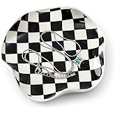 Koythin Ceramic Jewelry Tray, Aesthetic Ring Dish, Small Checkered Trinket Holder, Modern Cool Stuff for Room Decor, Vanity Essentials for Women Dorm Room Bedroom Bathroom (Checkerboard)