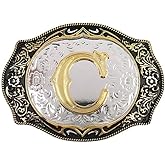 Western Belt Buckle Initial Letters ABCDMRJ to Z Cowboy Rodeo Small Gold Belt Buckles for Men Women