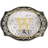Western Belt Buckle Initial Letters ABCDMRJ to Z Cowboy Rodeo Small Gold Belt Buckles for Men Women