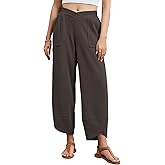 Viracy Womens Baggy Wide Leg Pants Casual Cross Elastic Waist Palazzo Wrap Hem Harem Pants with Pockets