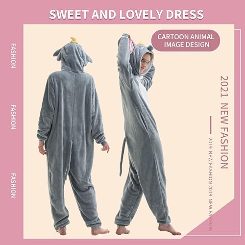 COSUSKET Fitted Unisex Adult Dumbo Onesie Pajamas, Halloween Flannel  Women's Cosplay Animal One Piece Costume