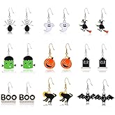 PHALIN Halloween Earrings Set, Spider Web Pumpkin Ghost Bat Drop Earring Studs for Women Halloween Jewelry Set for Party