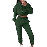 LovelyWholesale Women 2 Piece Outfits Long Sleeve Crop Hoodies and Pants Sweatsuit Set