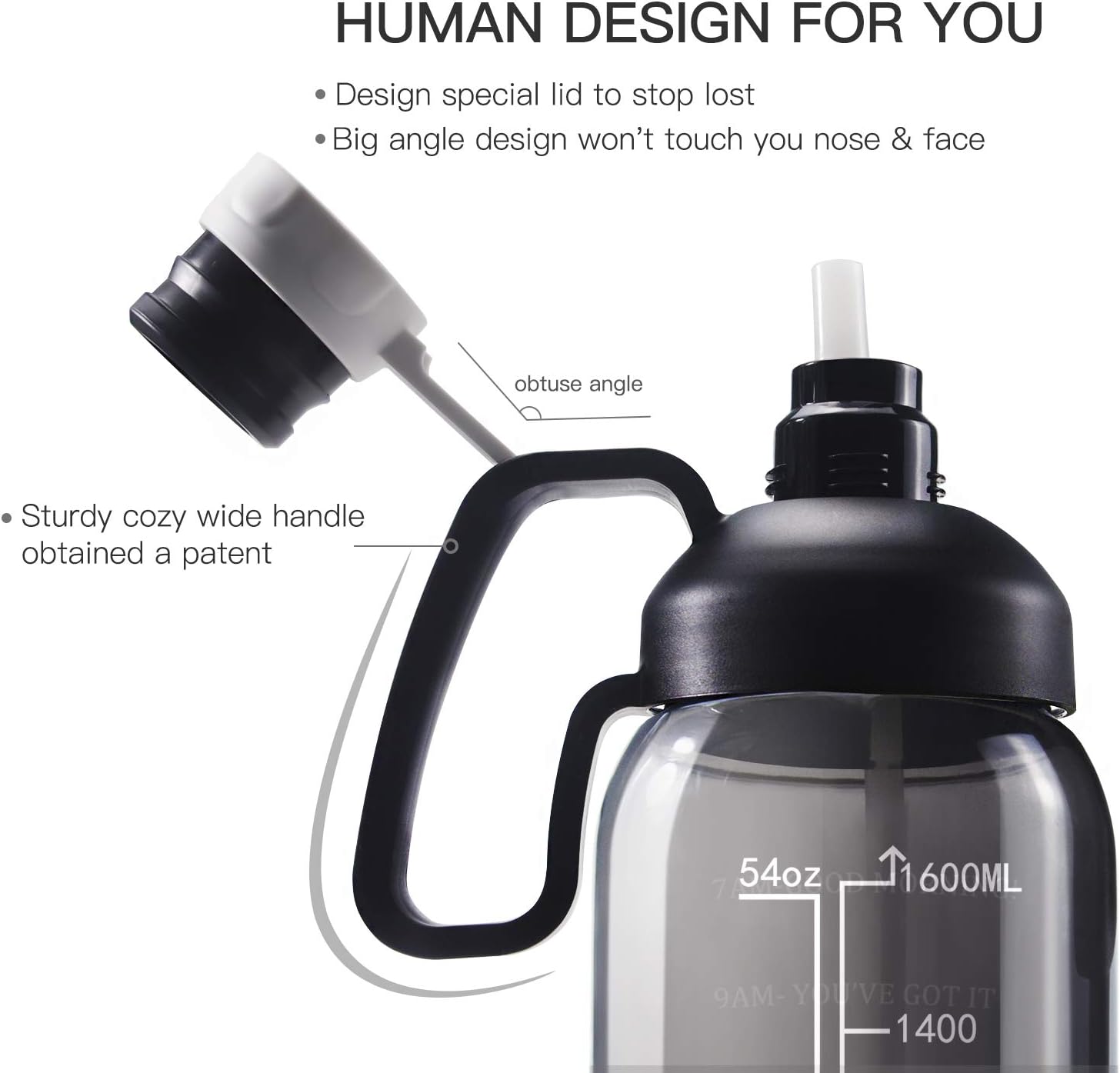 64 OZ Water Bottle with Straw, Motivational Water Bottle with Time Marker Clear Large Water Bottle with Handle, 2L Sports Water Bottle BPA Free Wide Mouth Water Jugs for Gym, Kitchen, Working : Sports & Outdoors